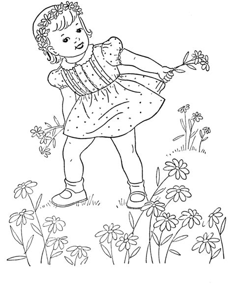 bluebonkers girl coloring pages picking spring flowers