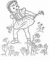 Coloring Pages Girls Kids Sheets Girl Flower Flowers Activity Picking Spring Vintage Clipart Embroidery Printable Book Colouring Color Books Boys sketch template