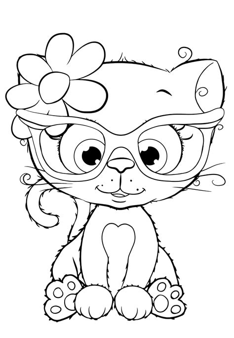 cute cat  glasses coloring pages