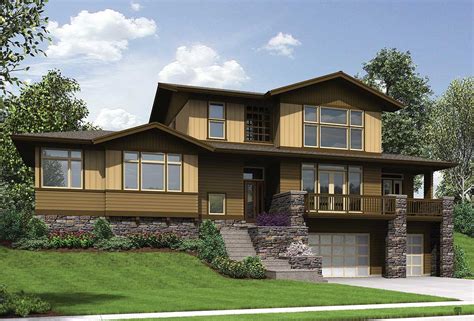 craftsman  uphill sloping lot  architectural designs house plans