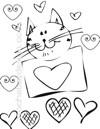 printable smiling cat valentines day coloring page