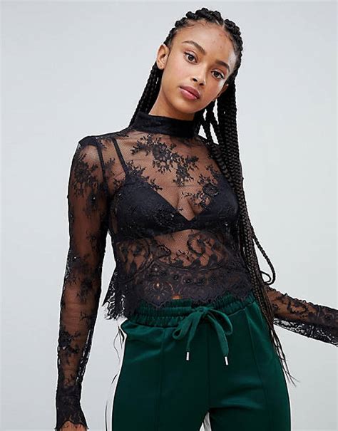 bershka kanten top met versiering asos