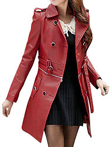 usandr women s double breasted detachable bottom pu leather jacket trench