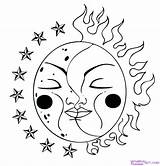 Moon Sun Coloring Pages Stars Draw Celestial Drawing Clipart Step Trippy Drawings Printable Outline Adults Tattoo Color Adult Nature Kids sketch template