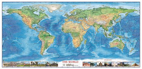 World Physical Map With Wonders Europe Centered The