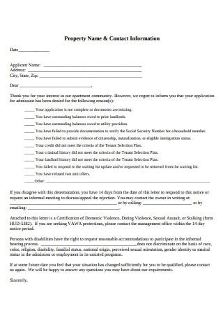 sample rejection letter  rental applications   ms word