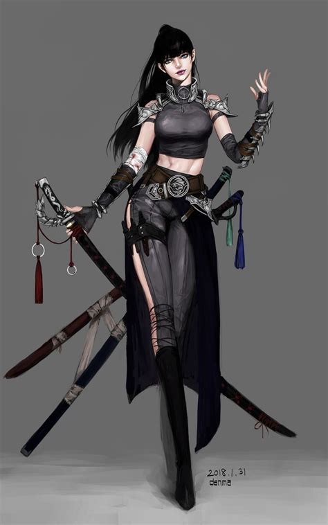 artstation swordswoman harang roupas de personagens garota