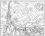 Starry Gogh Sternennacht Sponge Blank Masterpiece Galt étoilée Malvorlage Desenhos Notte Stellata Colorir Playroom Estética Quadri Gough Mummythatsme Coloringhome Adulti sketch template