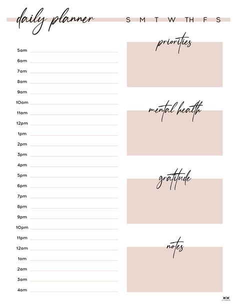 printable hourly day planner