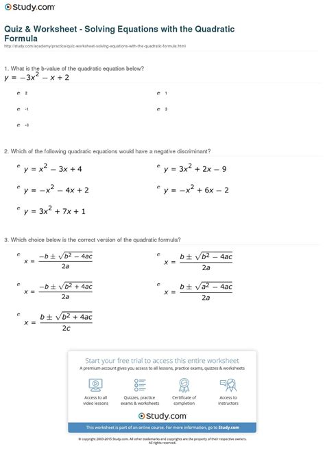 solving quadratic equations  quadratic formula worksheet db excelcom