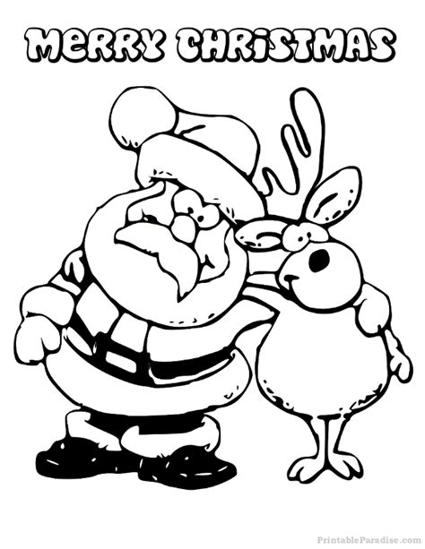 printable santa  reindeer christmas coloring page
