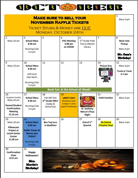 october  calendar st anthony  padua catholic school preschool