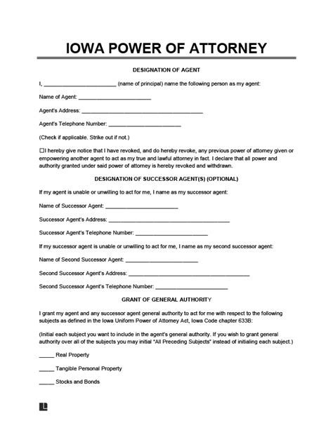 iowa power  attorney forms  word