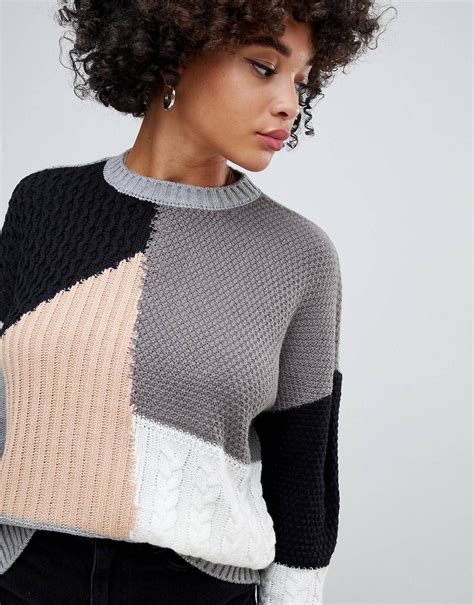 misguided colour block jumper  multi color block sweater sweater knitting patterns sweaters
