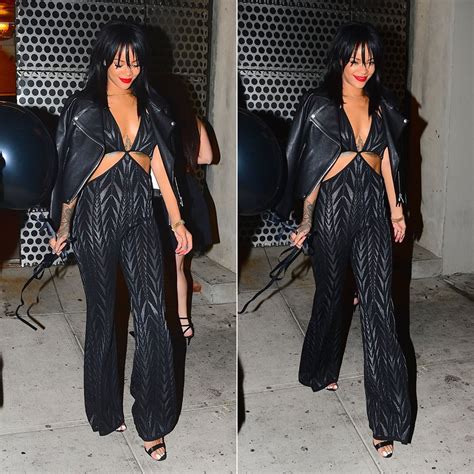 Rihanna In Balmain Black Cut Out Jumpsuit