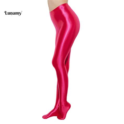 lunamy 2019 glitter pantyhose rose red sexy satin glossy stockings