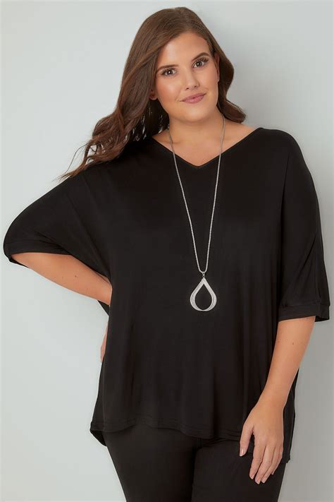 black jersey top with free necklace plus size 16 to 36