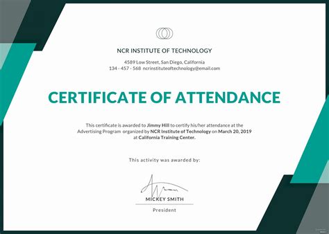 certificate  attendance template  inspirational certificate