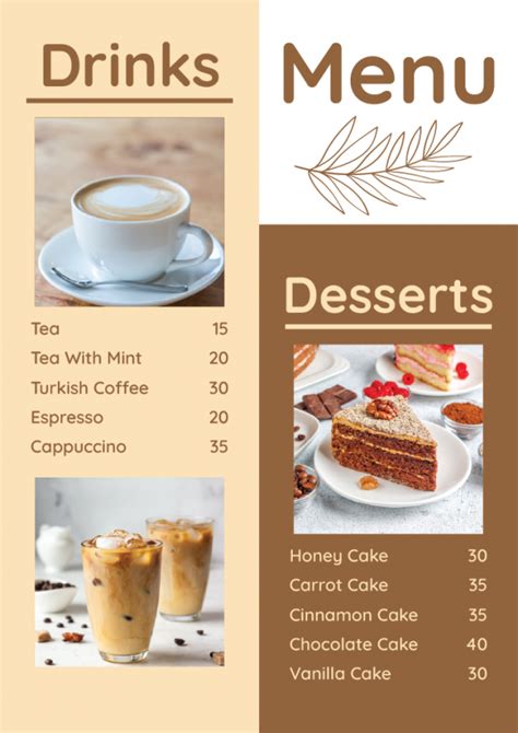 coffee shop menu list  price cafe menu template