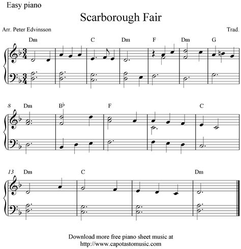 easy piano sheet  score scarborough fair