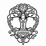 Tattoo Yggdrasil Mjolnir Life Tree Hammer Thors sketch template