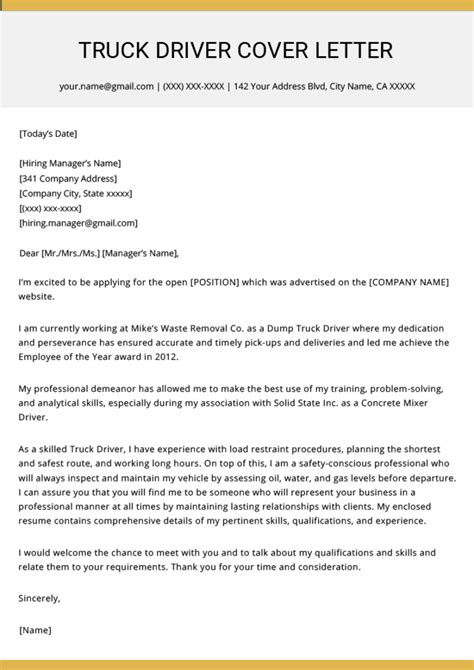 truck driver cover letter example and writing tips resume genius