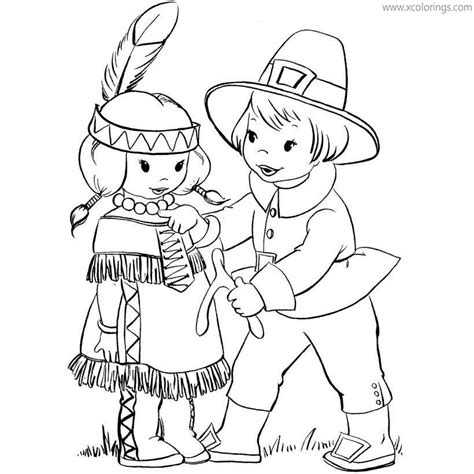pilgrim boy  indian girl coloring pages xcoloringscom