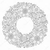 Coloring Wreath Book Flowers Stock Adult Depositphotos sketch template