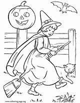 Halloween Coloring Witch Broom Pages Colouring Printable Kids Fun Cute Sheet sketch template