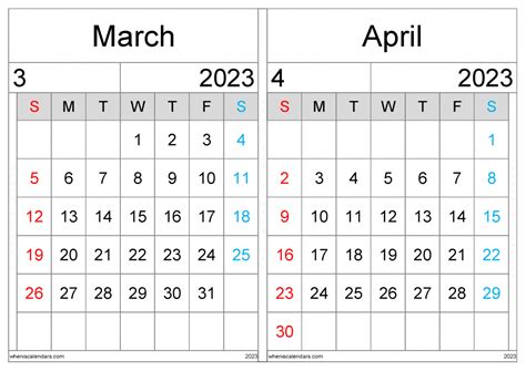 march  april  calendar printable   landscape