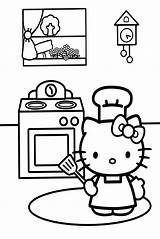 Kitty Hello Cooking Pages Coloring Kitchen Printable Color Cartoon Colouring Sheets Kids Drawing Disney Alb Negru Family Thanksgiving Online Sanrio sketch template
