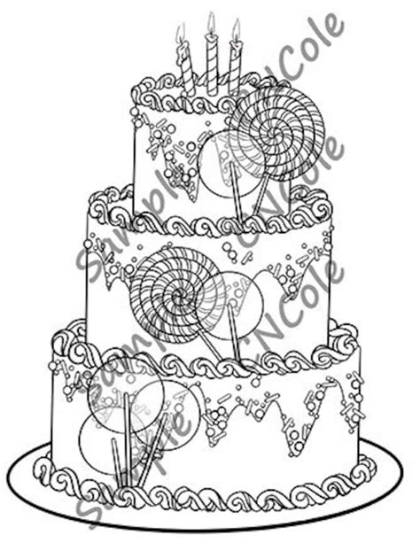 birthday cake printable coloring page instant  jpeg   etsy