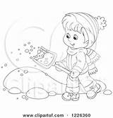 Shoveling Snow Boy Clipart Outlined Illustration Happy Royalty Bannykh Alex Vector sketch template