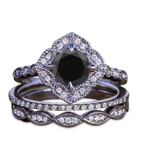 jeenmata  carat  gothic black diamond pcs ring set dark