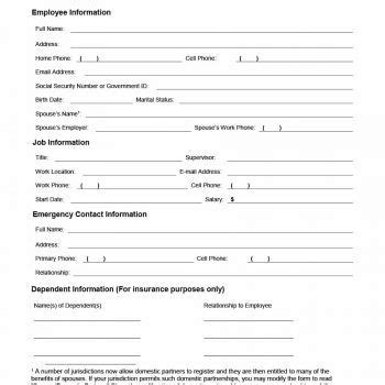 printable employee information forms personnel information sheets