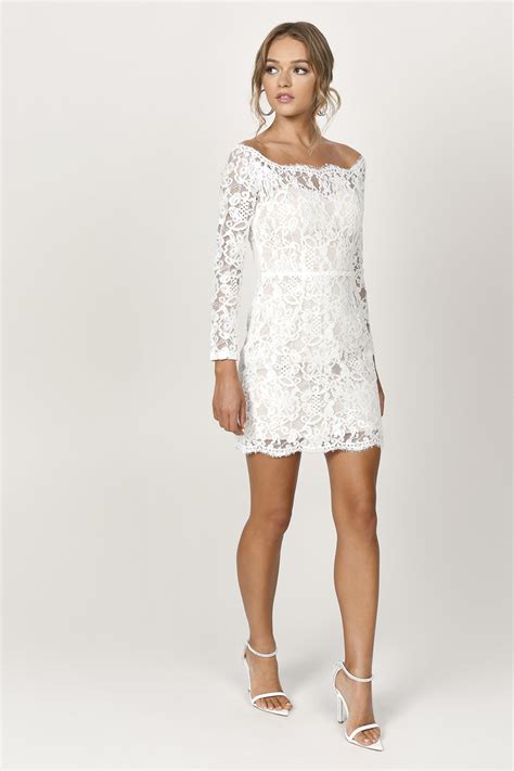 White Bodycon Dress Tight Wedding Dress White Lace Bardot Dress