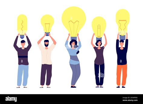 people  ideas  persons hold light bulbs vector