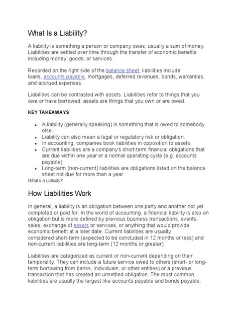 Liabilities | PDF | Liability (Financial Accounting) | Balance Sheet