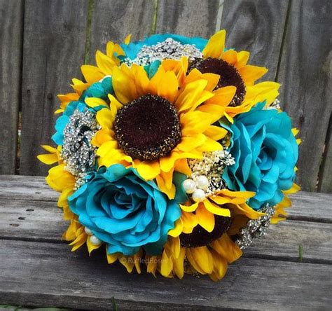 turquoise sunflower bouquet rustic bouquet sunflower