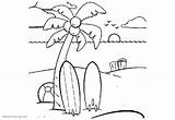 Coloring Pages Surfboard Coconut Tree Printable Kids sketch template