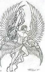 Tattoo Archangel Drawings Outline Angel Google Michael Designs Tattoos Archangels Angle Warrior Guardian Coloring Pages Search Outlines Za Flash Religious sketch template