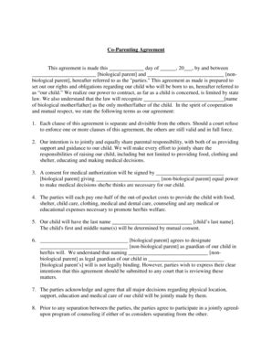 parenting agreement fill  printable fillable blank