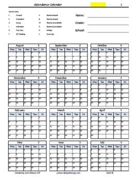 attendance calendar printable