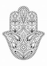 Hamsa Fatima Amulet Common Mandala Kleurplaat Arabic Drawn Culturen Cultures Symbool Getekend Bloemenornament Etnische Joodse Volwassen Kleuring Indiase Oostelijk Arabische sketch template