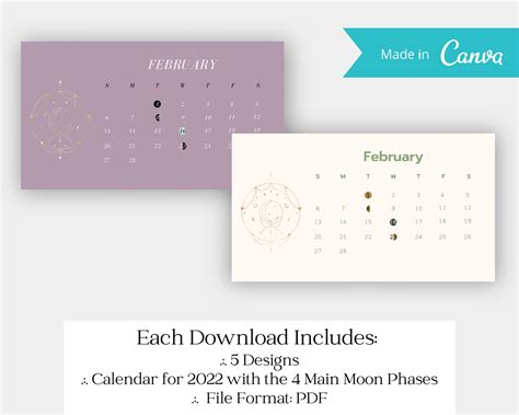 designs calendar moon phases  digital  lunar etsy
