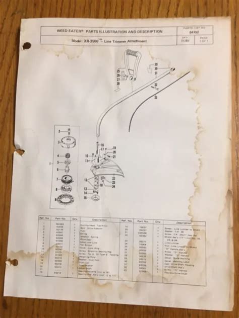 weed eater trimmer attachment model xr  oem parts list manual repair book  picclick