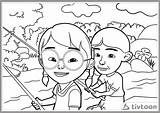 Mewarnai Upin Ipin Anak Contoh Lukisan Cerita Ayo Pemandangan Sketsa Gunung sketch template