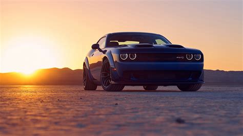 car dodge dodge challenger blue cars luxury cars desert sunset front angle view hd wallpaper
