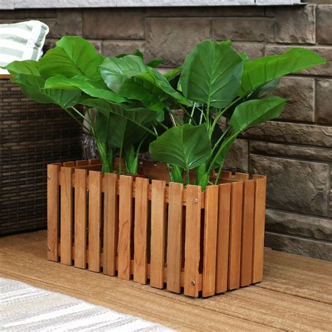 sunnydaze meranti wood picket style planter box outdoor wooden