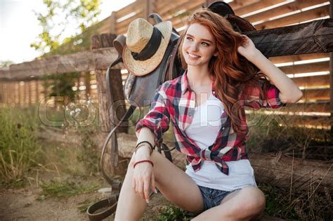 Happy Smiling Young Redhead Cowgirl Stock Image Colourbox
